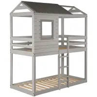 Twin over Twin Deer Blind Bunk Bed in Gray by Donco Trading