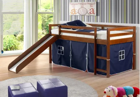 Tent Low Loft Bed with Slide & Tent Kit in Espresso with Blue Tent by Donco Trading