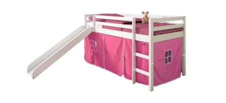 Tent Low Loft Bed with Slide & Tent Kit in White by Donco Trading