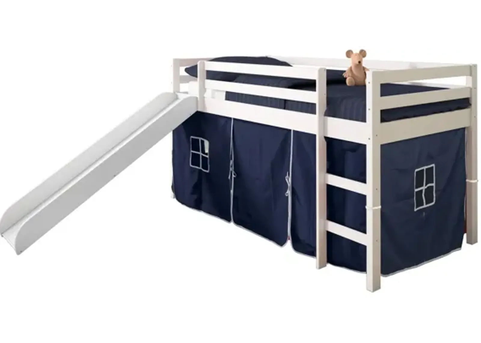 Tent Low Loft Bed with Slide & Tent Kit in White by Donco Trading