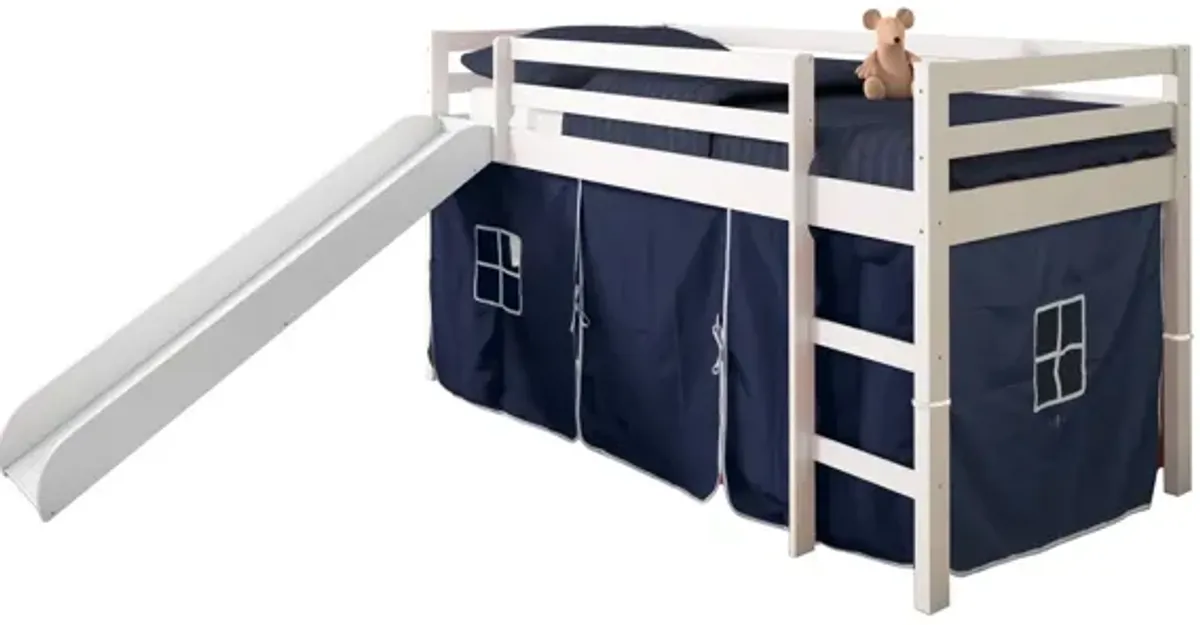 Tent Low Loft Bed with Slide & Tent Kit in White by Donco Trading