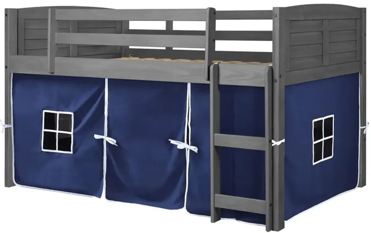 Louver Tent Loft Bed in Antique Gray with Blue Tent by Donco Trading