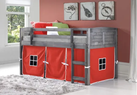 Louver Tent Loft Bed in Antique Gray with Red Tent by Donco Trading