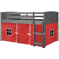 Louver Tent Loft Bed in Antique Gray with Red Tent by Donco Trading