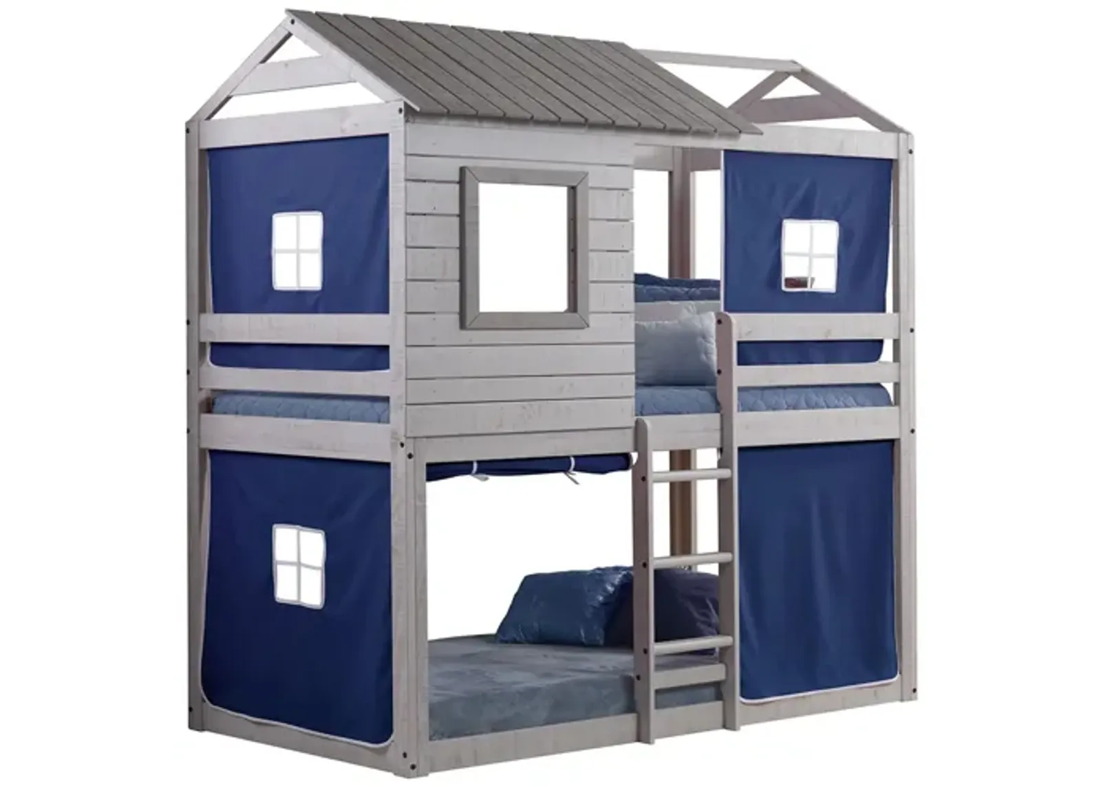 Deer Blind Bunk Bed with Tent Kit in Rustic Gray with Blue Tent by Donco Trading