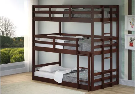 Treble Triple Bunk Bed in Cappuccino by Donco Trading