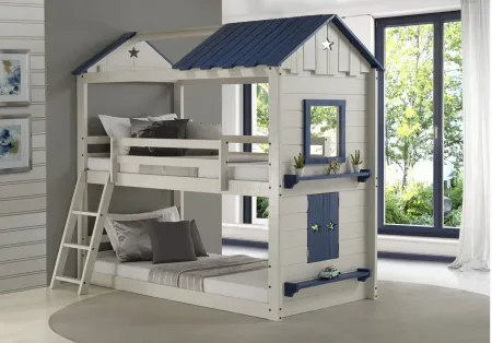 Star Gazer Twin Over Twin House Bunk Bed in Gray;Blue by Donco Trading