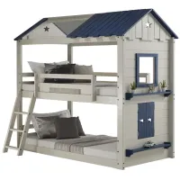 Star Gazer Twin Over Twin House Bunk Bed in Gray;Blue by Donco Trading