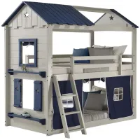Star Gazer Twin Over Twin House Bunk Bed with Tent Kit in Gray;Blue by Donco Trading