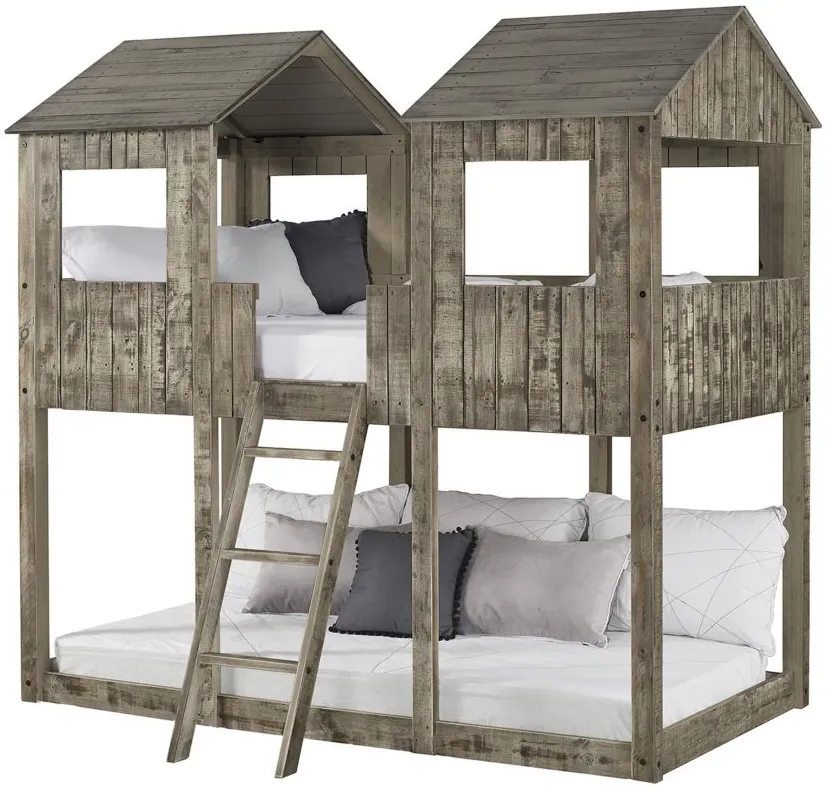 Tower Twin Over Twin Bunk Bed in Rustic Driftwood by Donco Trading