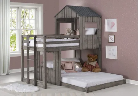 Campsite Twin Over Full Loft Bed in Rustic Gray by Donco Trading