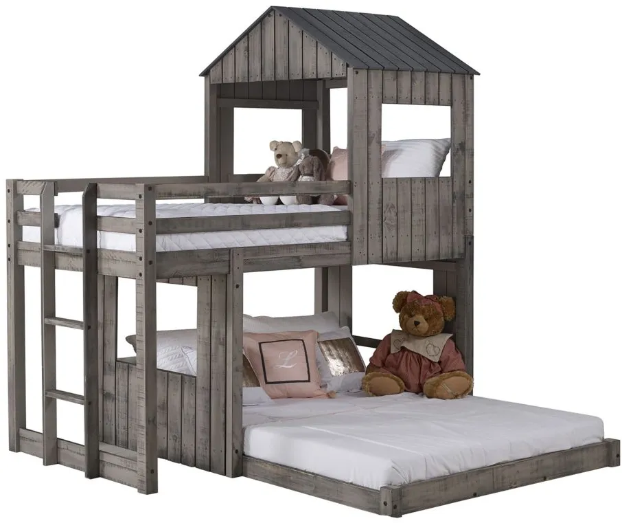 Campsite Twin Over Full Loft Bed in Rustic Gray by Donco Trading