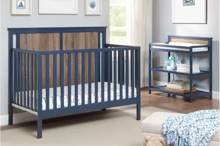 Connelly 4-in-1 Convertible Crib in Midnight Blue/Vintage Walnut by Heritage Baby