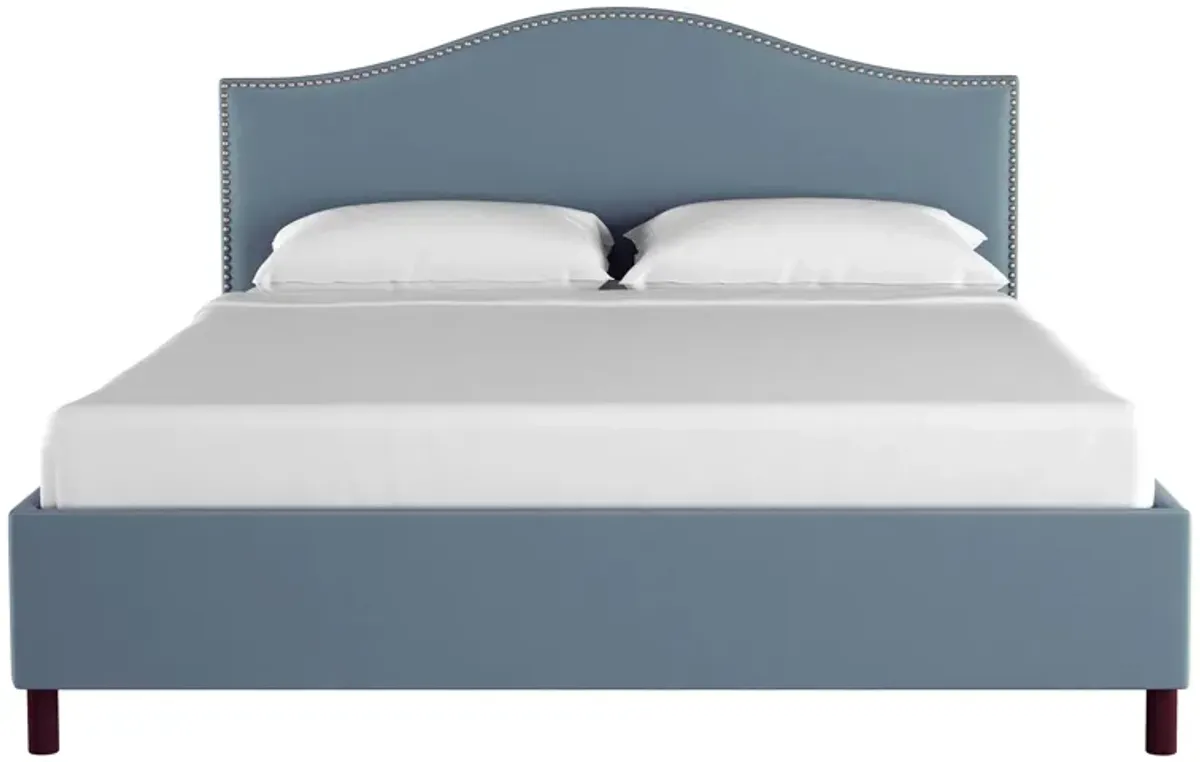 Alexander Platform Bed in Velvet Ocean by Skyline