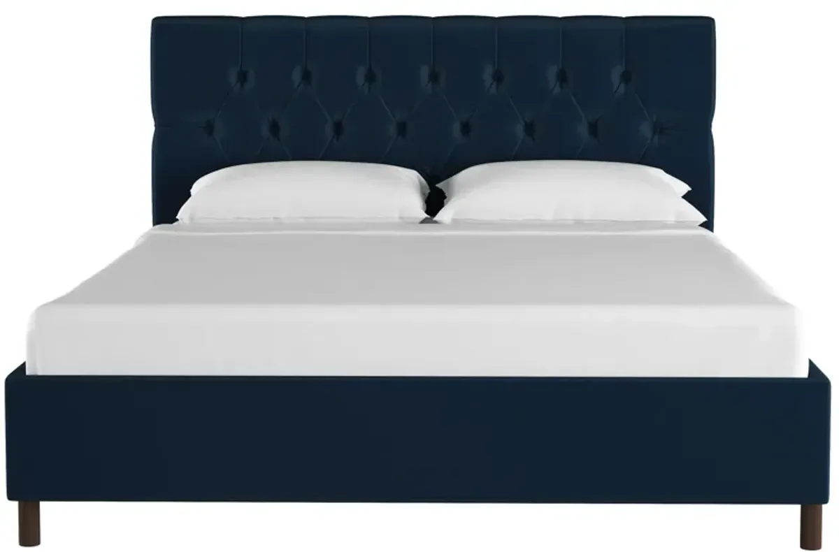 Blanchard Platform Bed in Velvet Navy by Skyline