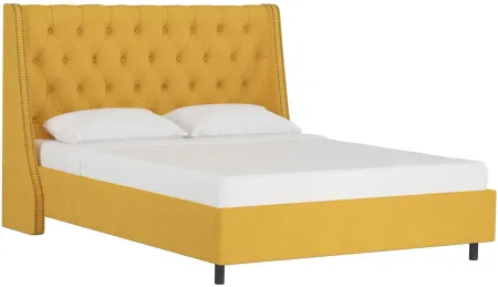 Sheridan Wingback Platform Bed in Linen French Yellow by Skyline