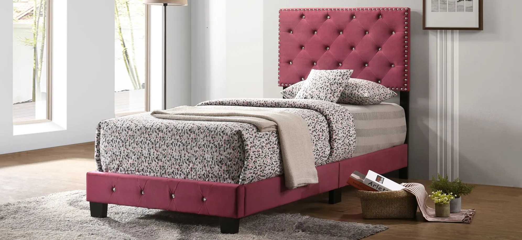 Suffolk Upholstered Panel Bed in BURGUNDY by Glory Furniture