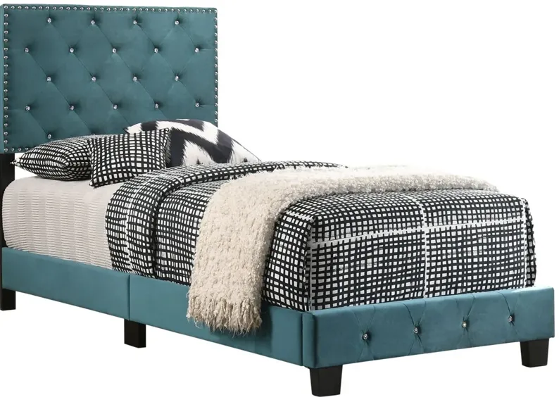 Suffolk Upholstered Panel Bed in Green by Glory Furniture