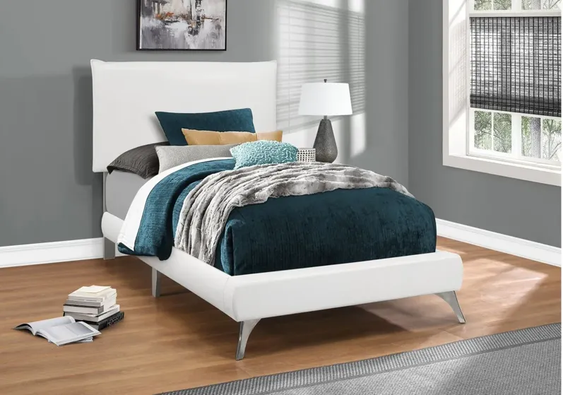 Nora Upholstered Bed in White w/ chrome legs by Monarch Specialties