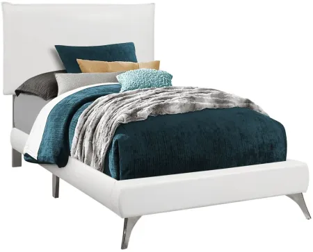 Nora Upholstered Bed in White w/ chrome legs by Monarch Specialties