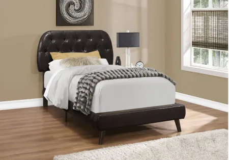 Nicki Upholstered Bed in Brown w/wood legs by Monarch Specialties