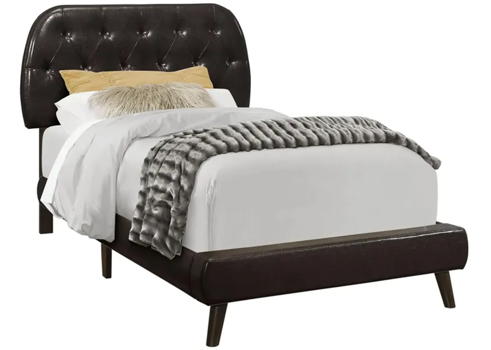 Nicki Upholstered Bed in Brown w/wood legs by Monarch Specialties