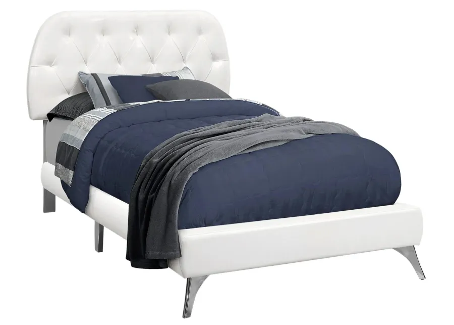 Nicki Upholstered Bed in White w/ chrome legs by Monarch Specialties