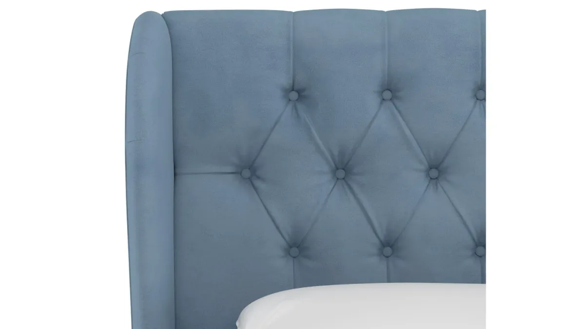 Thayer Wingback Bed in Velvet Ocean by Skyline