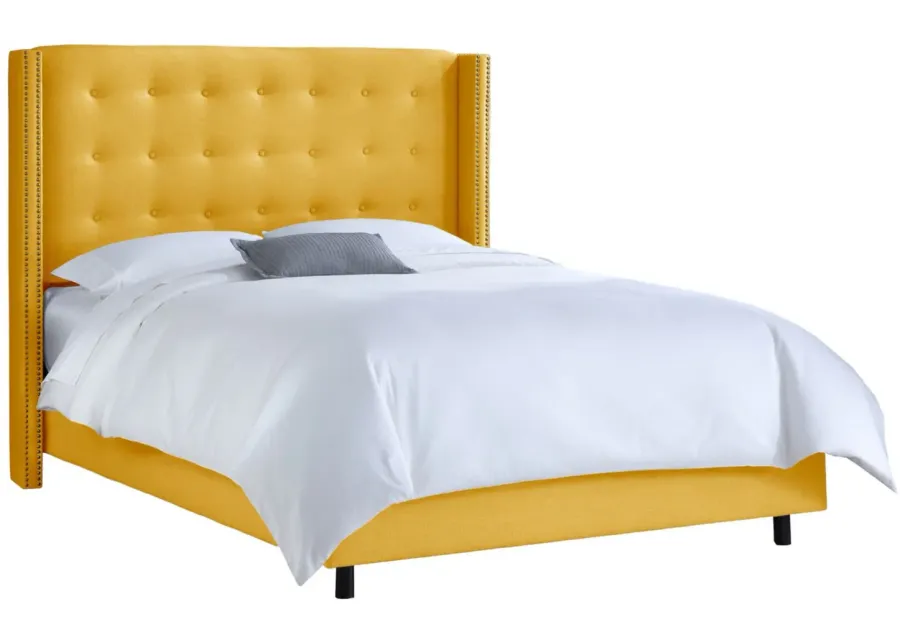 Cranford Wingback Bed in Linen French Yellow by Skyline