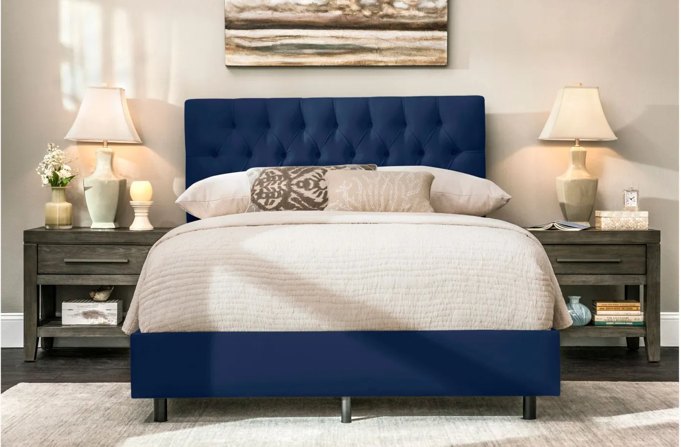 Blanchard Bed in Velvet Navy by Skyline