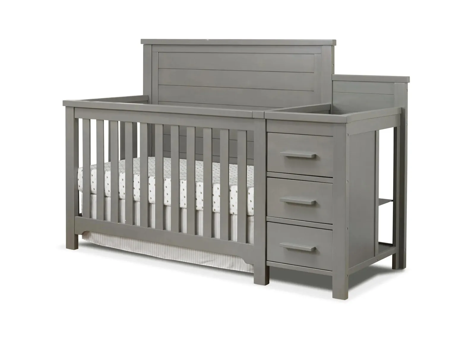 Farmhouse Crib with Conversion Kit and Changer in Weathered Gray by Sorelle Furniture