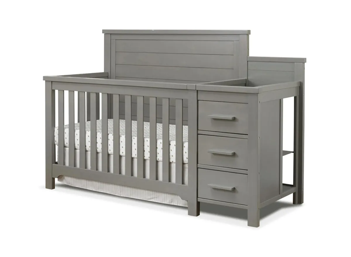 Farmhouse Crib with Conversion Kit and Changer in Weathered Gray by Sorelle Furniture