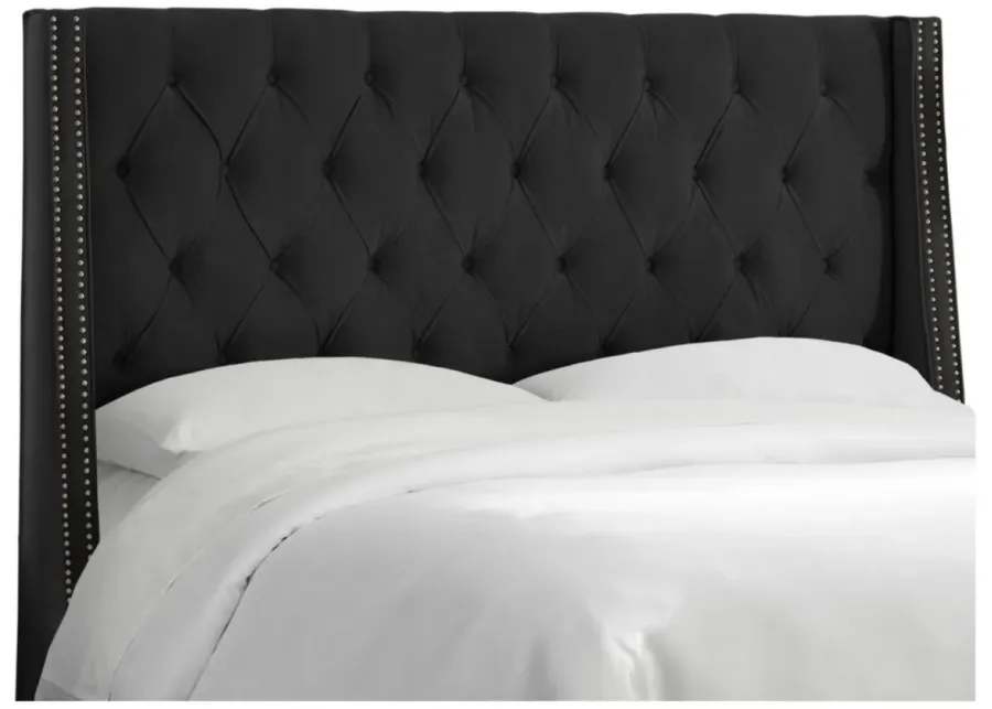 Sheridan Wingback Headboard in Velvet Black by Skyline