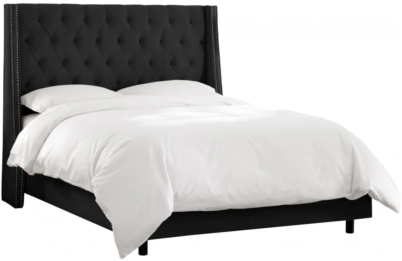 Sheridan Wingback Bed in Velvet Black by Skyline