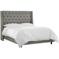 Sheridan Nail Button Tufted Wingback Bed in Linen Gray by Skyline