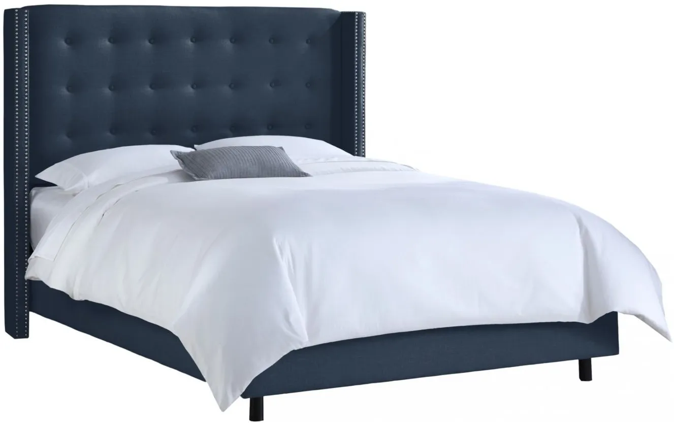 Cranford Wingback Bed in Linen Navy by Skyline