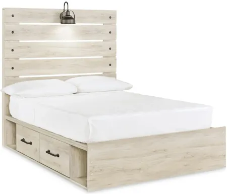 Luna Panel Bed with 2 Side Storage Drawers in Whitewash by Ashley Furniture