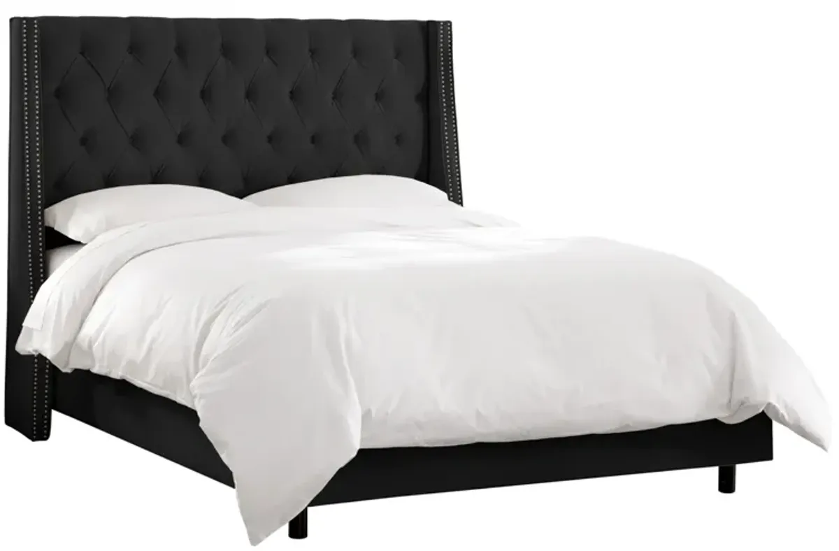 Sheridan Wingback Bed in Velvet Black by Skyline