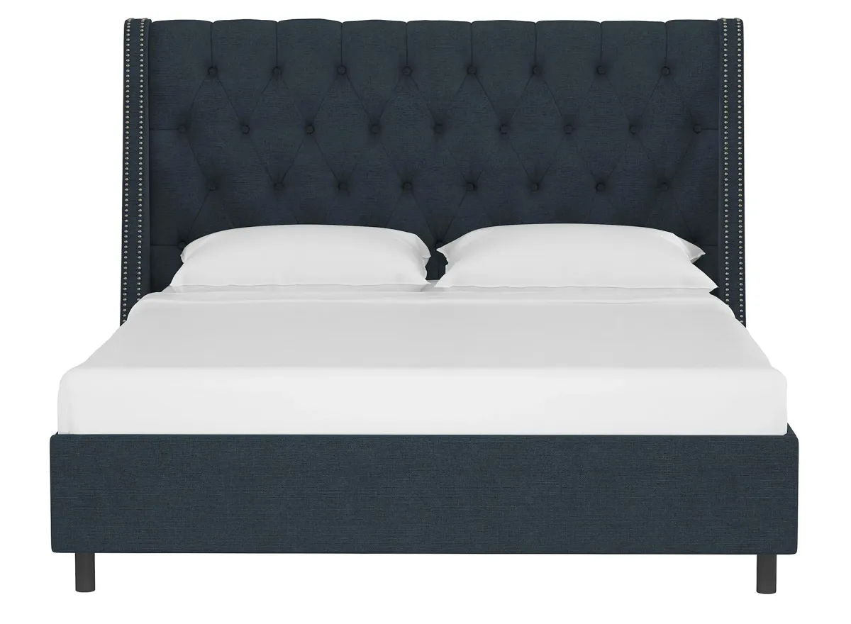 Sheridan Wingback Platform Bed in Linen Navy by Skyline