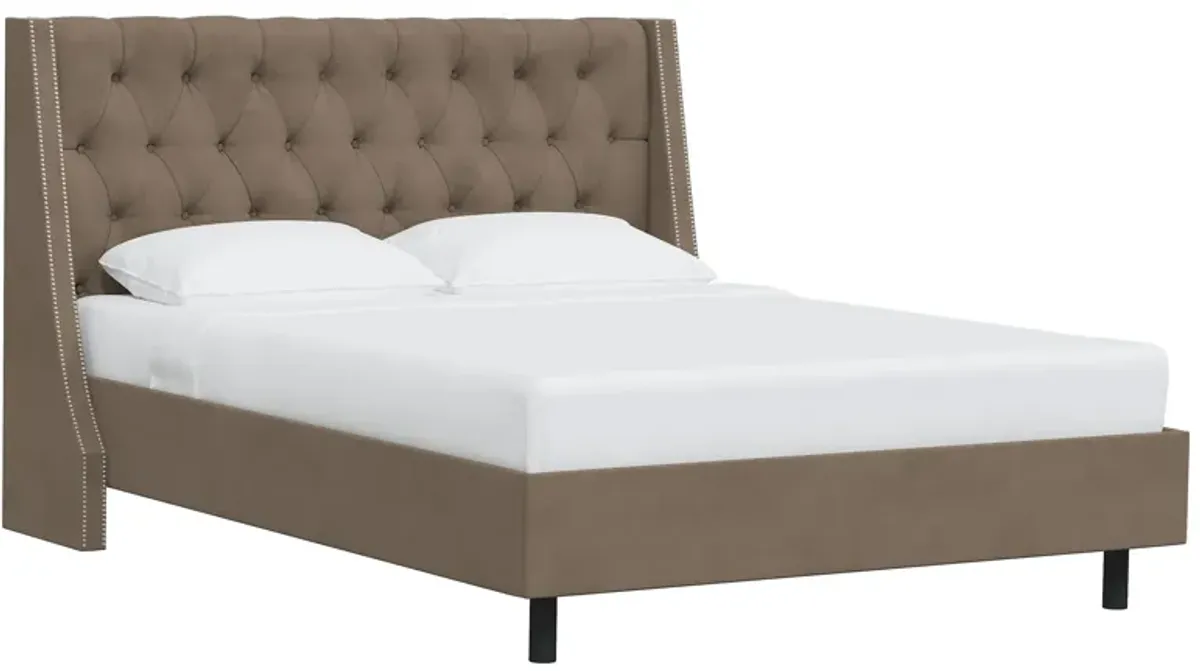 Sheridan Wingback Platform Bed in Velvet Cocoa by Skyline