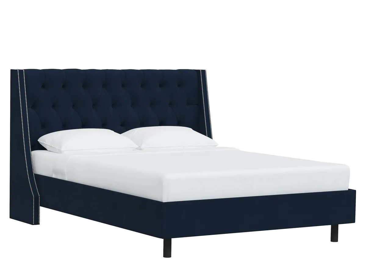 Sheridan Wingback Platform Bed in Velvet Ink by Skyline