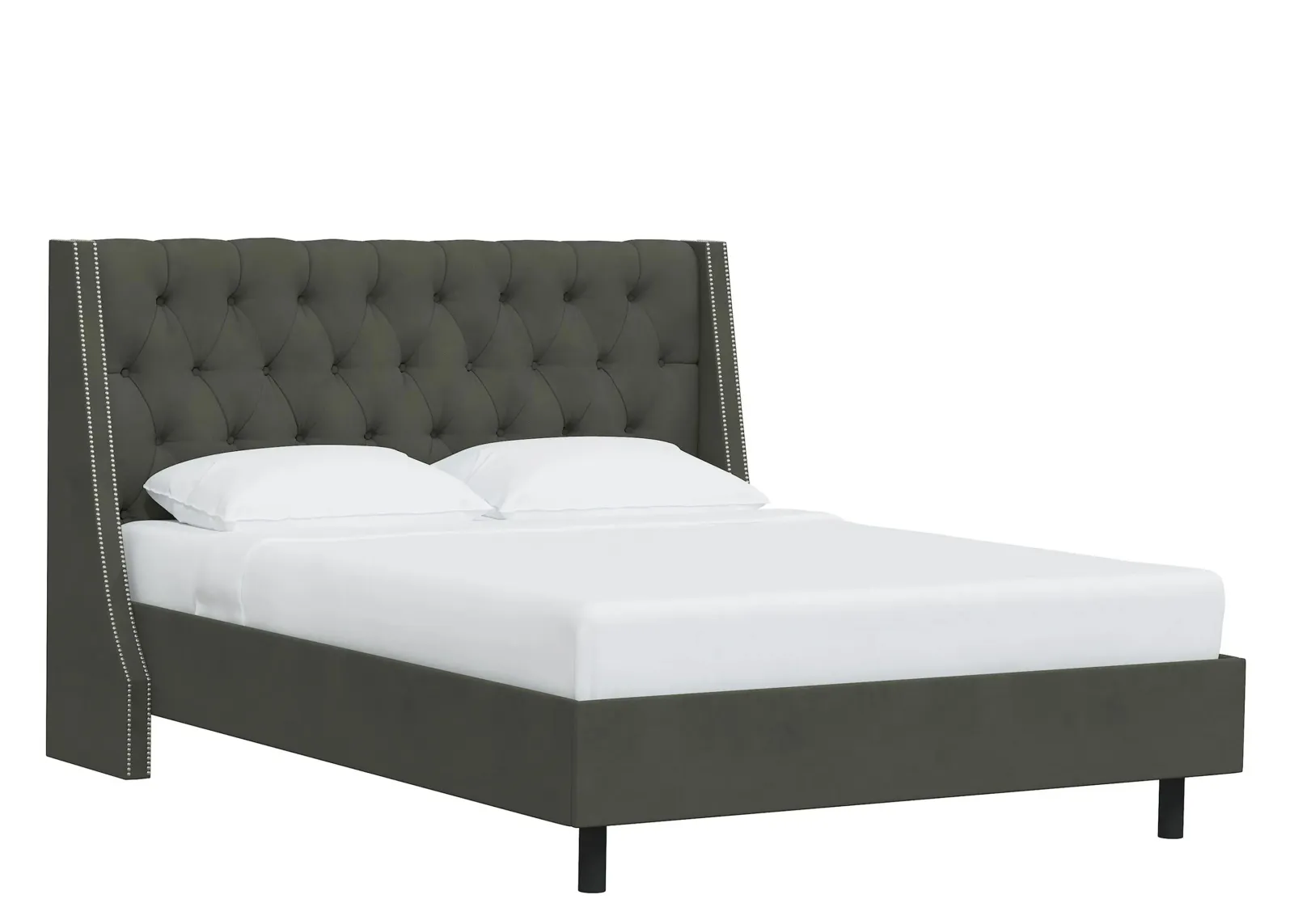 Sheridan Wingback Platform Bed in Velvet Pewter by Skyline