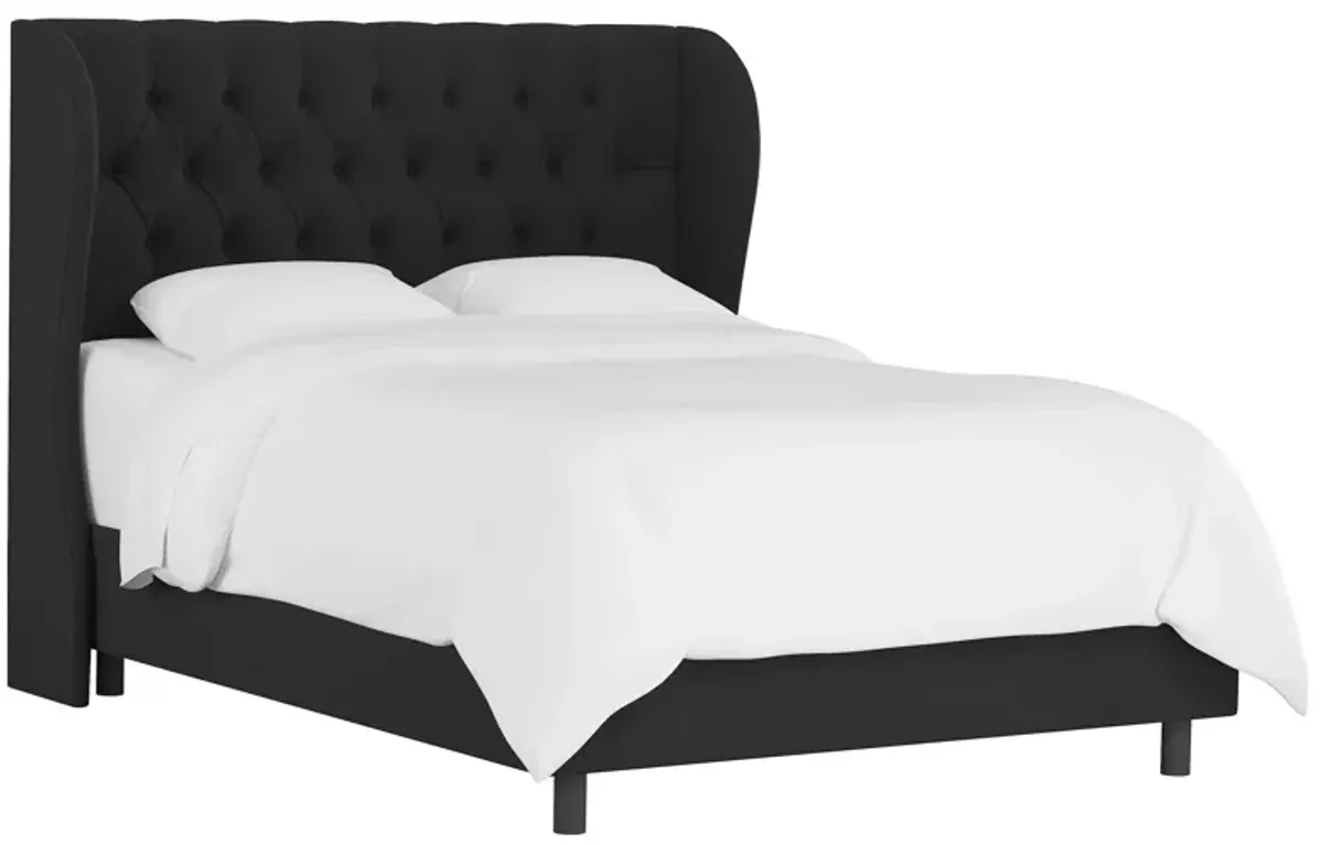 Thayer Wingback Bed in Velvet Black by Skyline