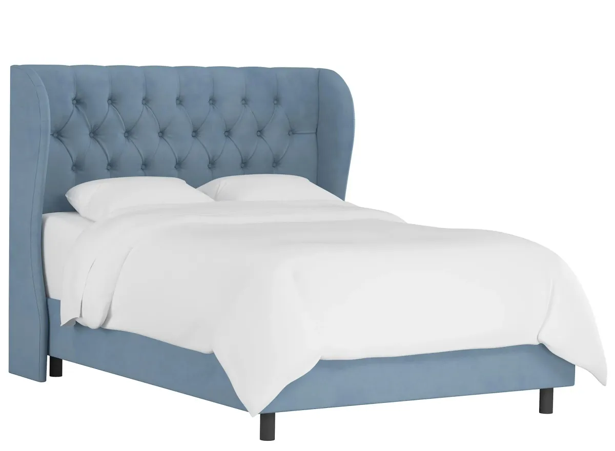 Thayer Wingback Bed in Velvet Ocean by Skyline