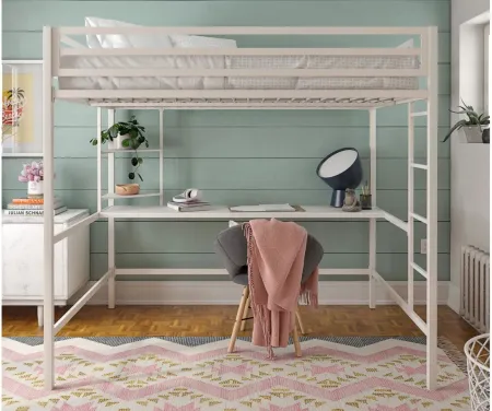 Novogratz Maxwell Loft Bed with Desk & Shelves in White by DOREL HOME FURNISHINGS