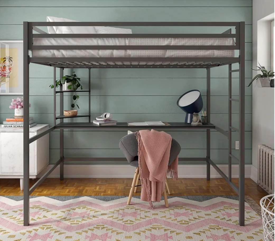 Novogratz Maxwell Loft Bed with Desk & Shelves in Gray by DOREL HOME FURNISHINGS