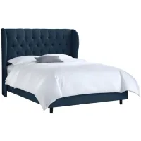 Thayer Wingback Bed in Linen Navy by Skyline