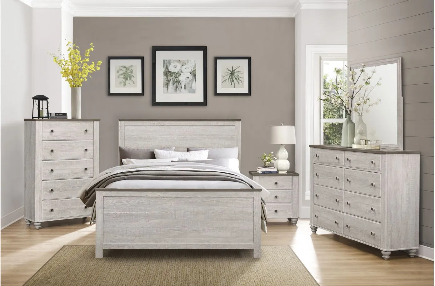 Mckewen Panel Bed in 2 Tone Finish (Antique White and Brown) by Homelegance