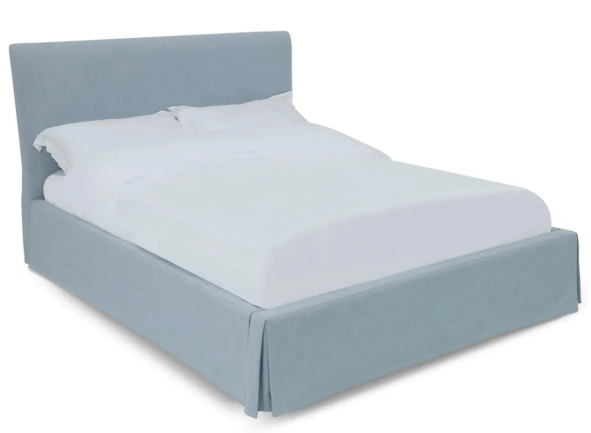 Shelby Upholstered Skirted Panel Bed in Sky by Bellanest