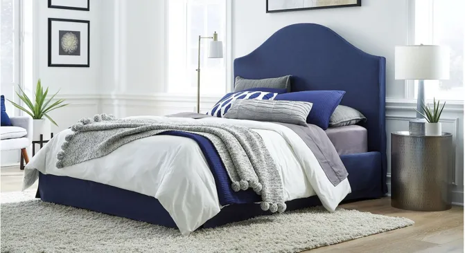 Sur Upholstered Skirted Panel Bed in Navy by Bellanest